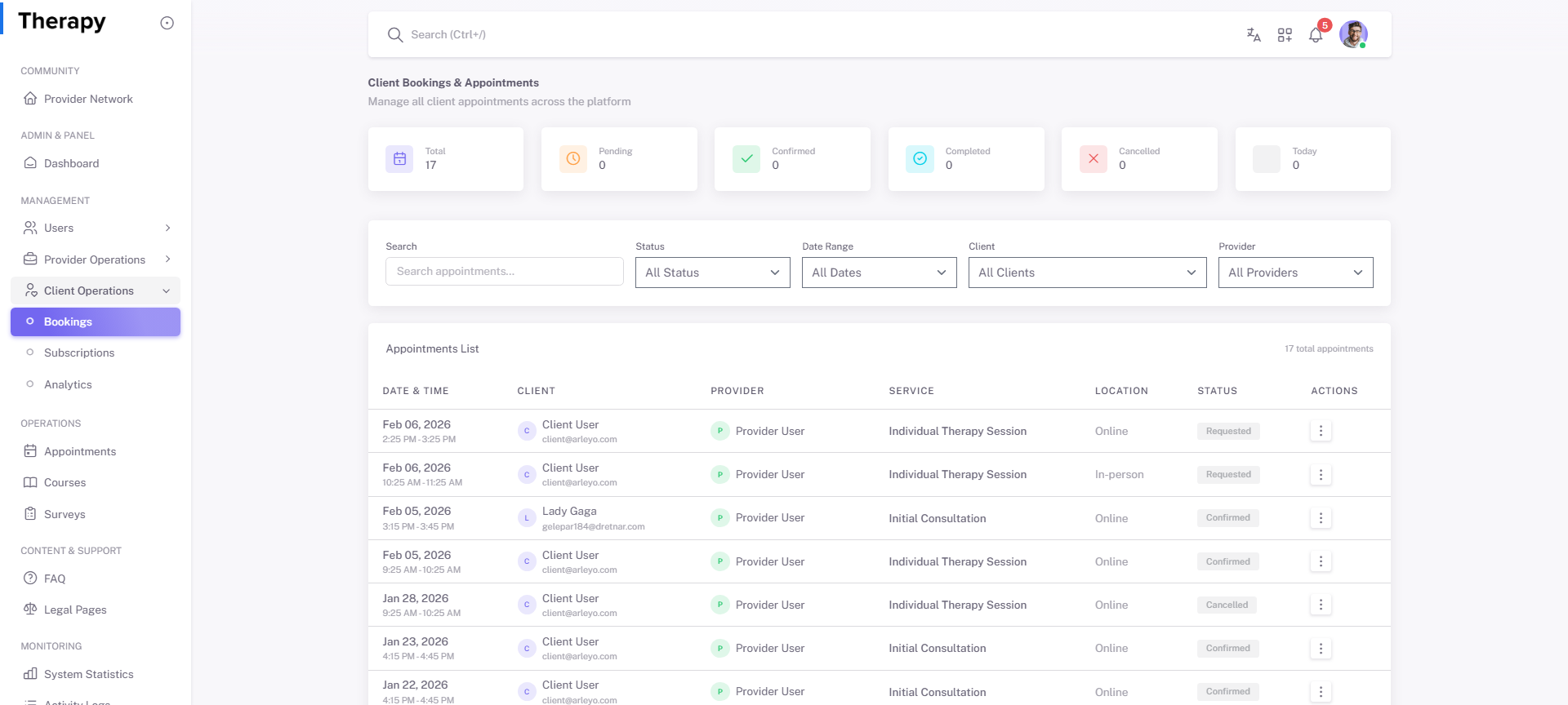 Client Operations / Bookings screenshot 1