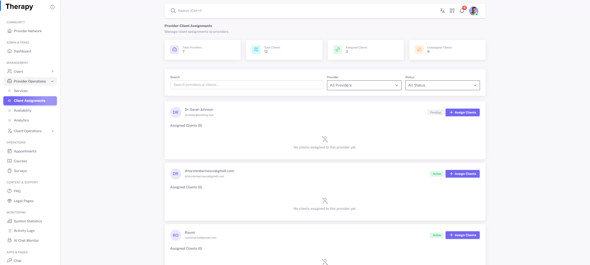 Provider Operations / Client Assignments screenshot 1