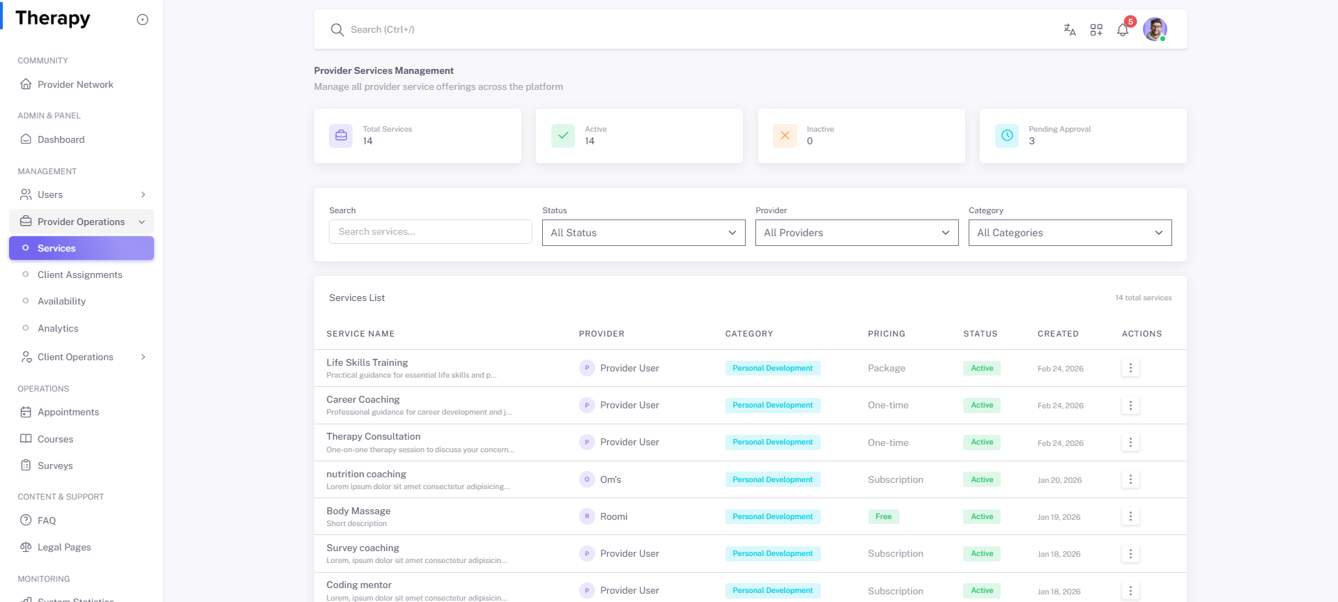 Provider Operations / Services screenshot 1