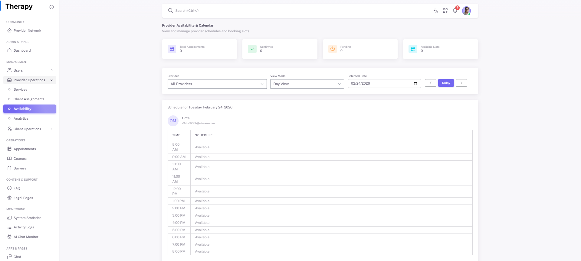 Provider Operations / Availability screenshot 1
