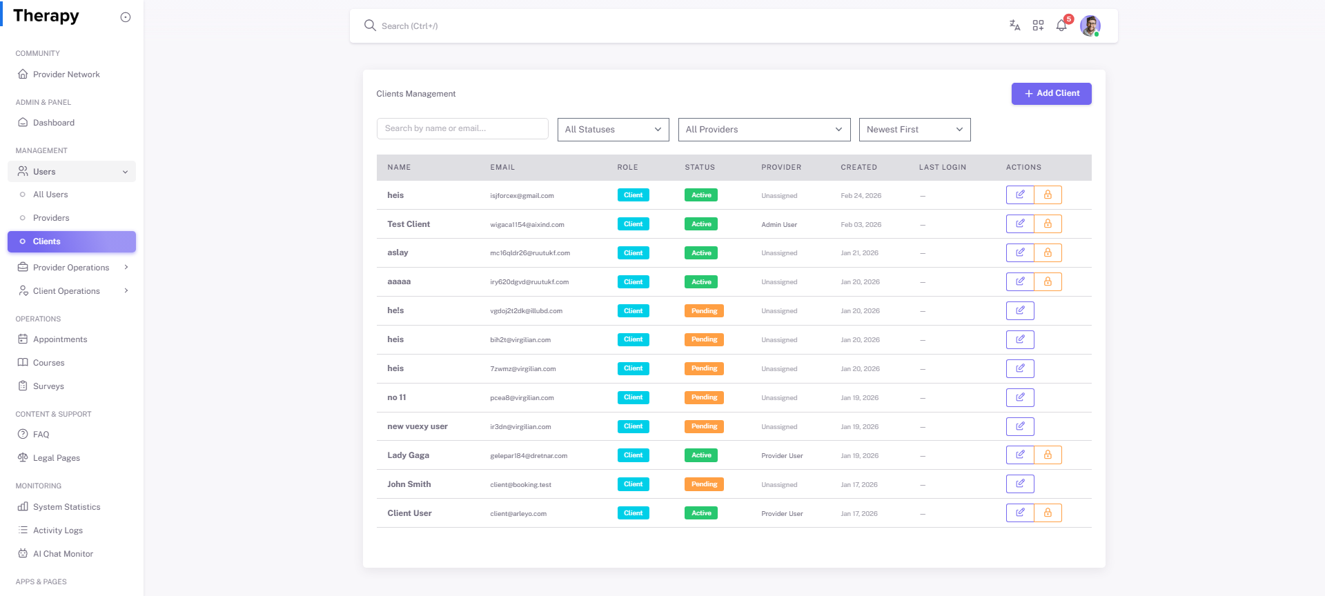 Users / Clients screenshot 1