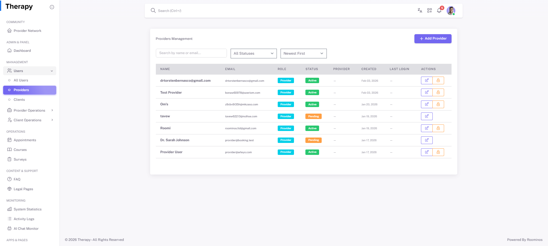 Users / Providers screenshot 1