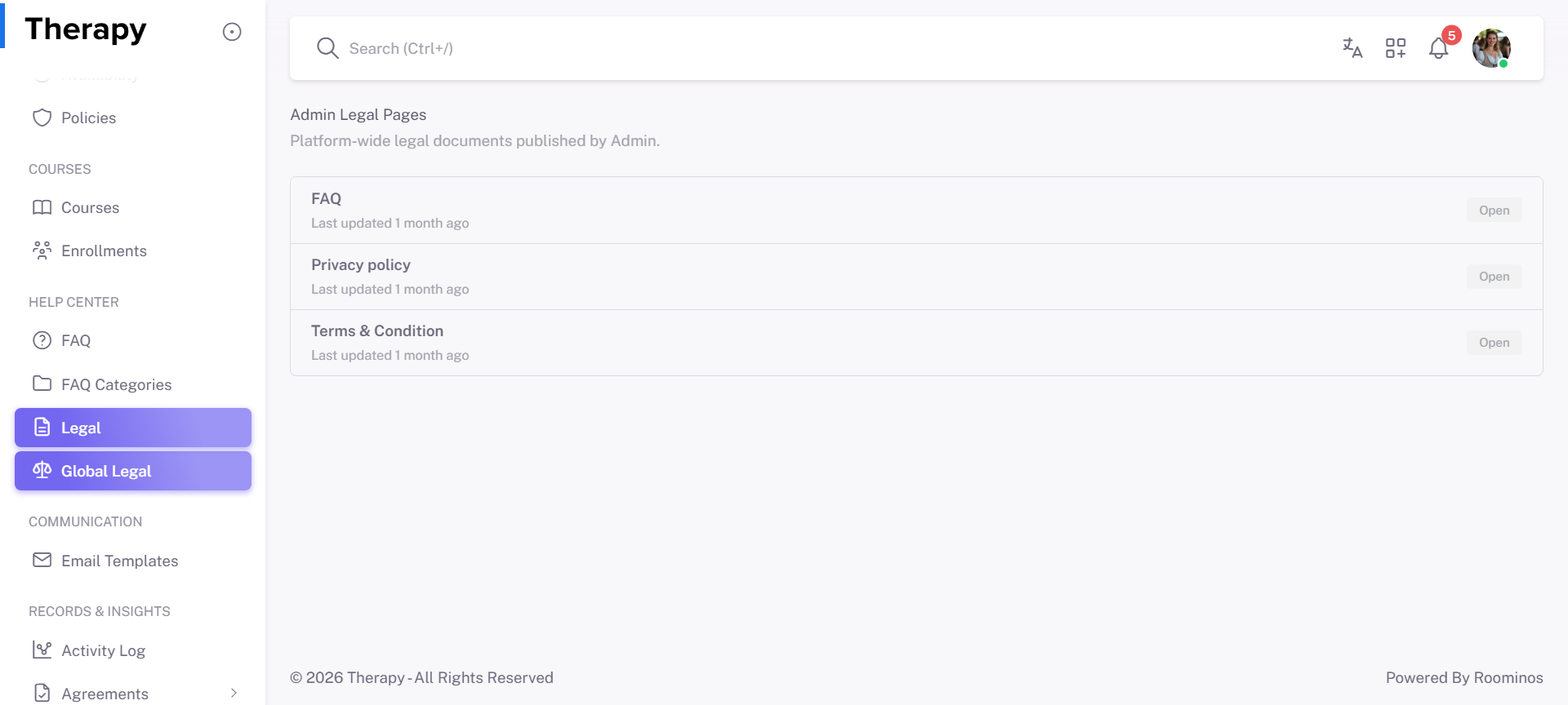 Admin Legal Pages screenshot 1