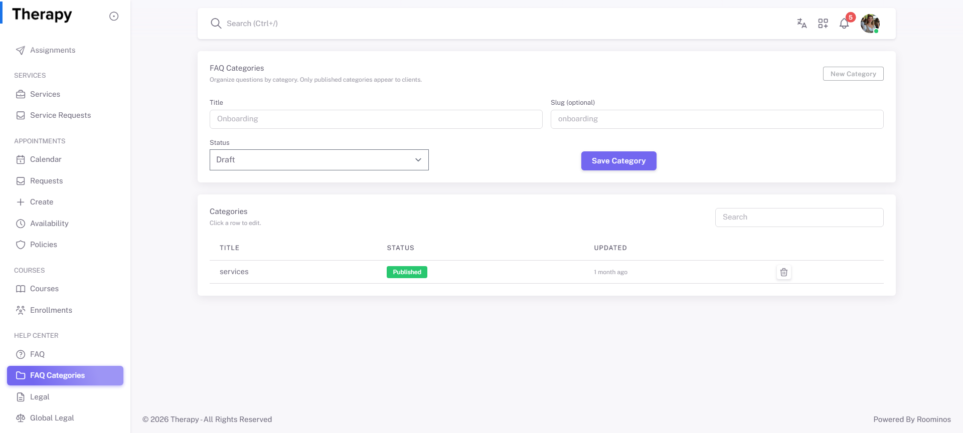 FAQ Categories screenshot 1