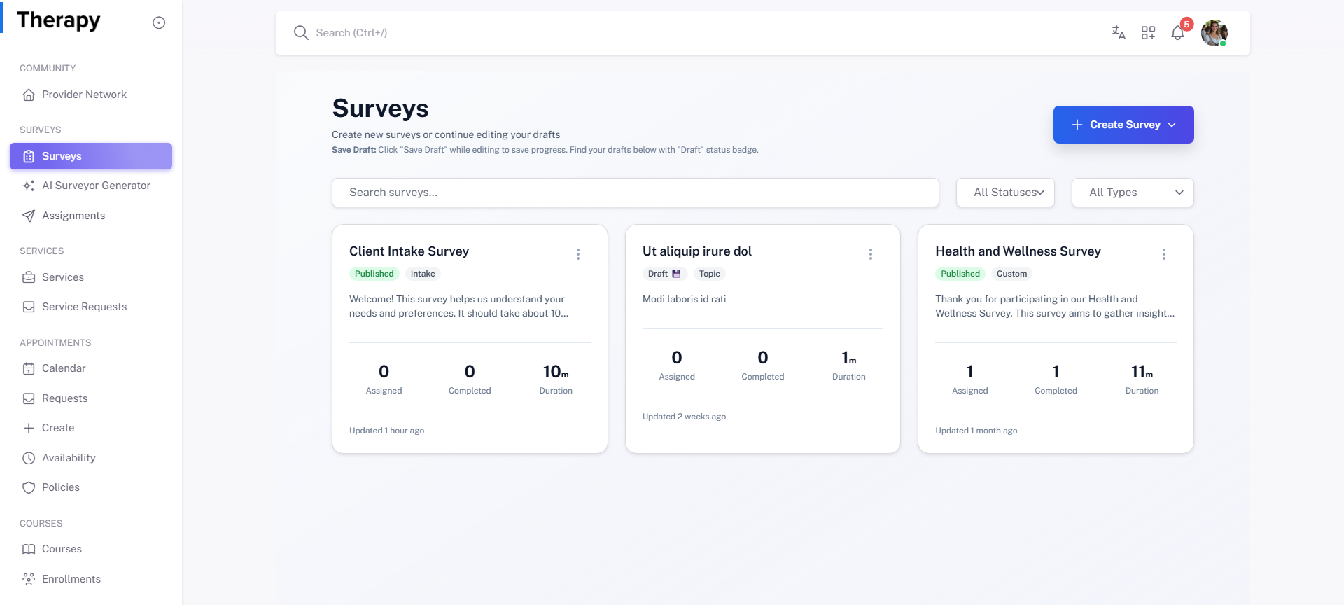 Surveys screenshot 1